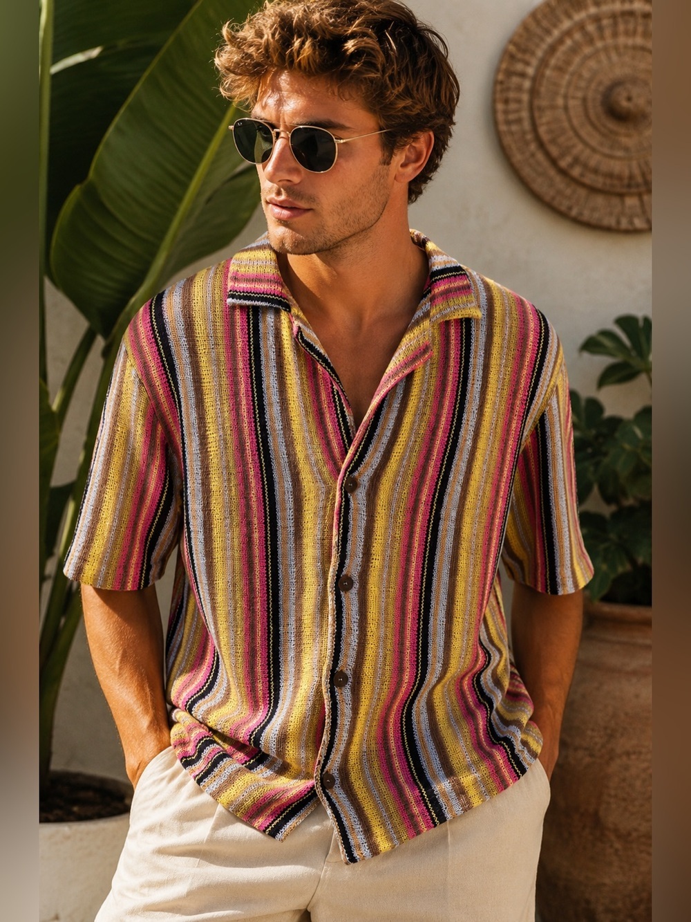 NWT Zara Men’s Multicolor Striped Knit Resort Shirt Large
